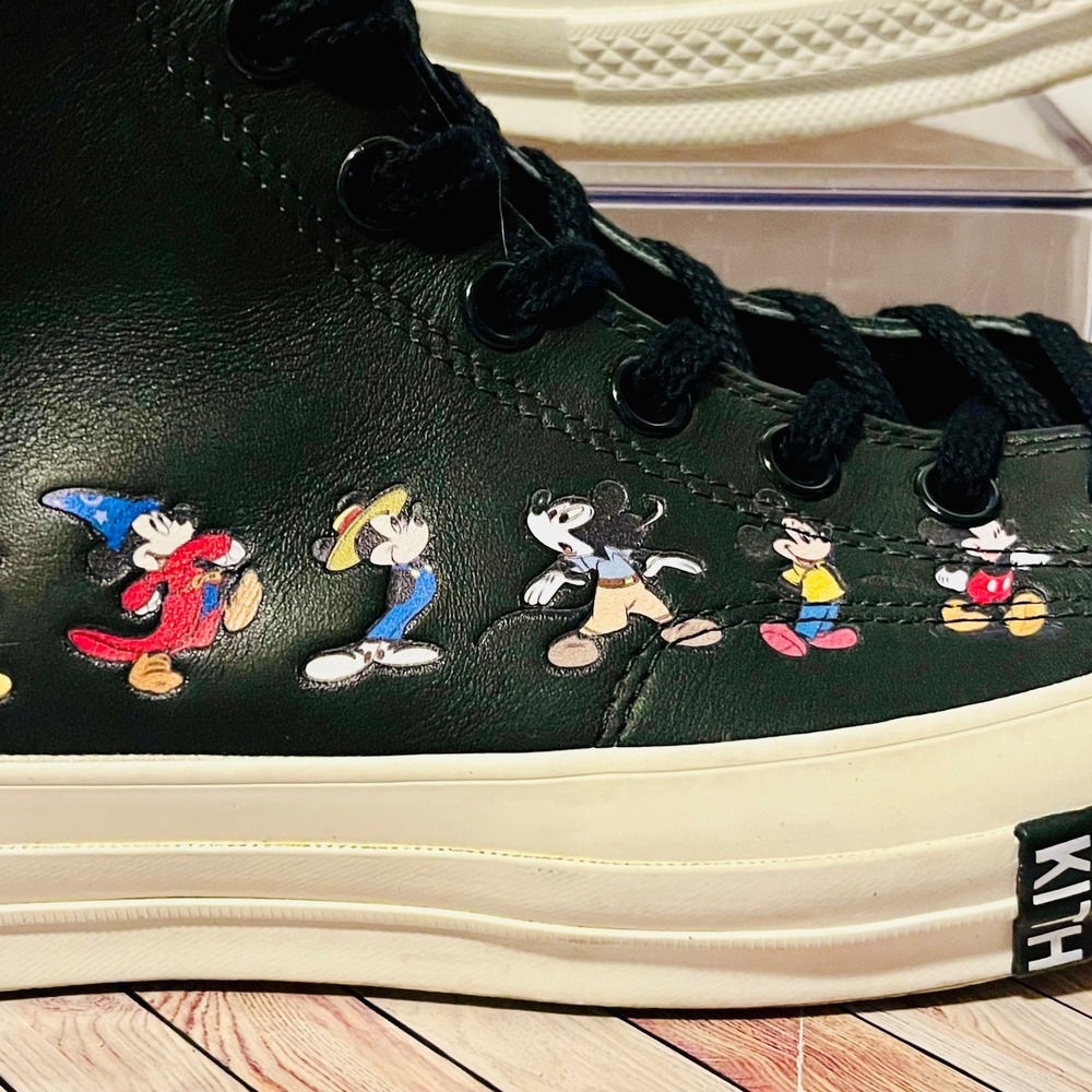 Kith x Disney Converse Men 10 Wmn 12 Black Leather Mickey Mouse Timeline 167508C - Picture 11 of 11